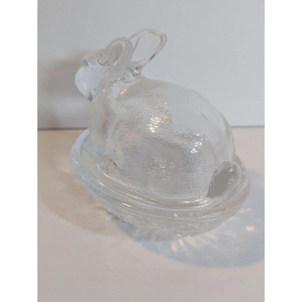 Vintage Clear Bunny on‎ Nest Candy Dish